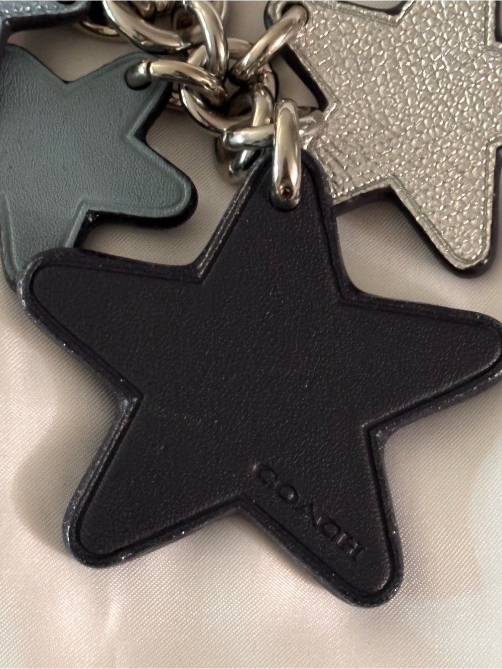 Coach Multi Star Bag Charm Keychain Metallic Blue Silver Black Studded - Picture 6 of 6